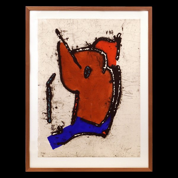 Robert Jacobsen, 1912-1993, hand-colored etching in colors, 111/125, framed in 
light walnut, year 1959. Visible size: 55x75cm. With frame: 89x68cm