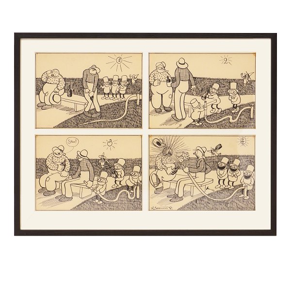 Robert Storm Petersen, 1882-1949. Four original drawings, ink & pencil, 1913-16. 
Size with frame: 52x65cm