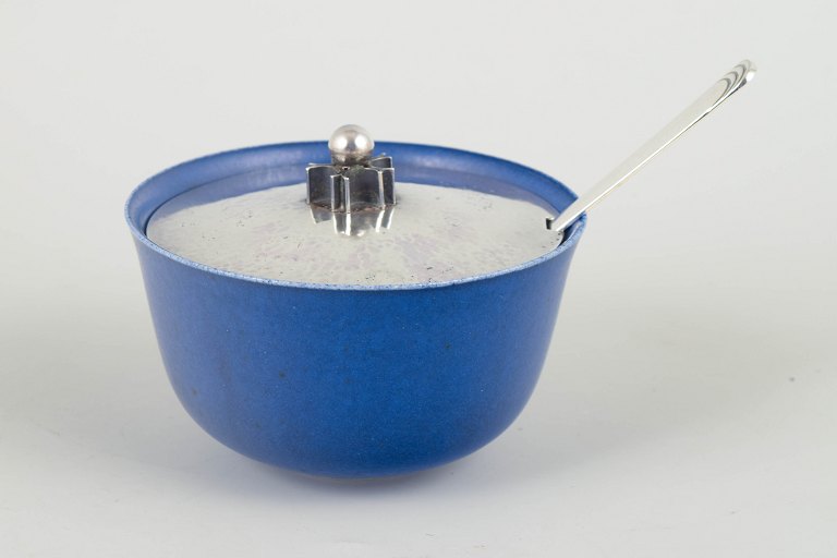 Saxbo Art Deco jam jar, Hans Hansen Sterling Silver lid, 1934