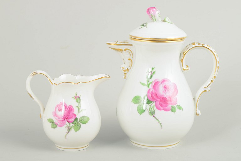 Meissen, small "pink flower" coffee pot with matching lid and a creamer.