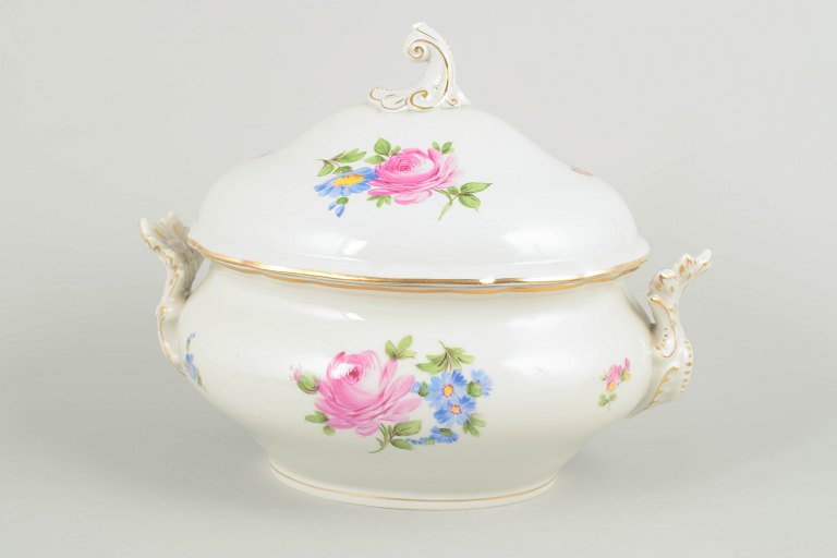 Meissen stor terrin med låg, Saksisk blomst.