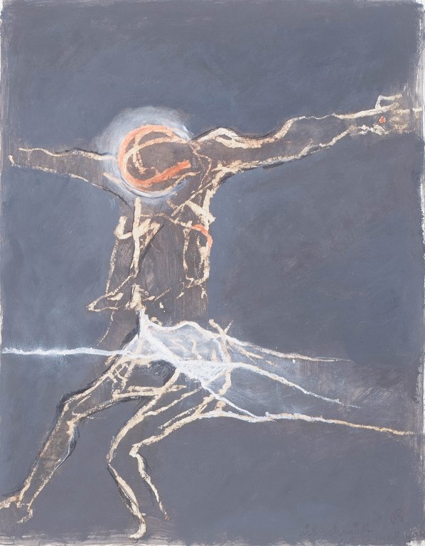 Nis Schmidt, "Pietà III", mixed media på papir, listet dansk billedkunstner.