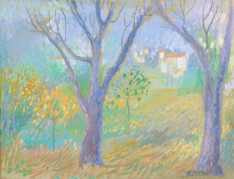 Vuokko Johansen, landscape, oil on canvas, listed Danish artist.